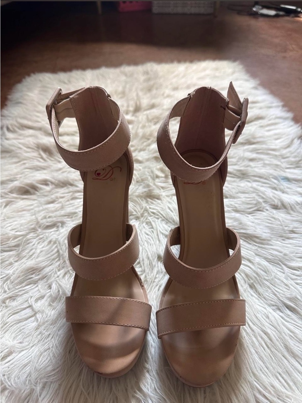Delicious Nude Strappy Block Heel Sandals